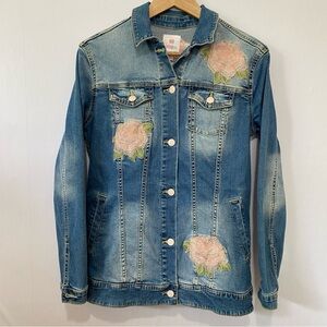 LuLaRoe Jean Jacket Size Small | Rose Embroidery Longline Button-Up Denim‎